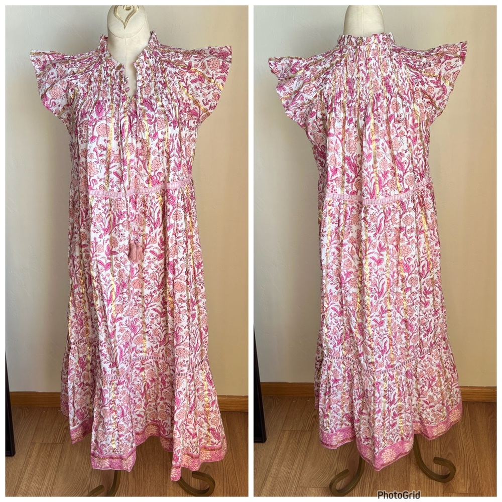 Clara The Label Pink Floral Peasant Midi Dress Boho SIZE XS New With Tags